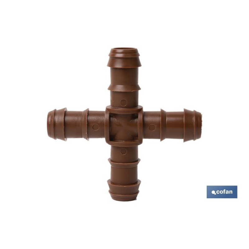 Conexión en cruz para riego por goteo | Uso recomendado para Jardinería y Agricultura