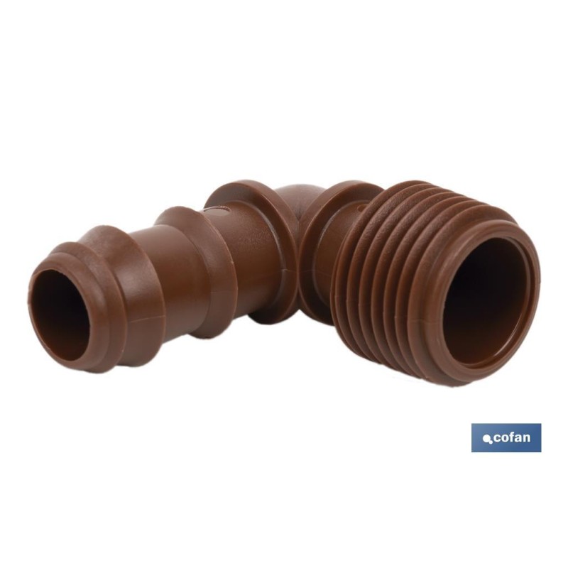 Conector en forma de Codo con Rosca Macho 3/4''