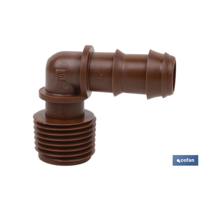 Conector en forma de Codo con Rosca Macho 3/4''