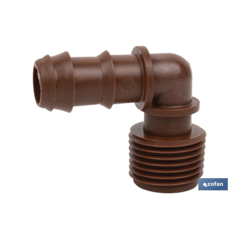 Conector en forma de Codo con Rosca Macho 3/4''