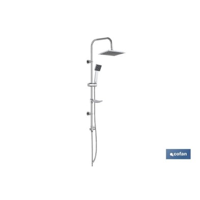 Columna de Ducha Cuadrada | Con 1 Función | Mango + Flexo + Barra Deslizante + Rociador + Jabonera | Fabricado en ABS Cromado