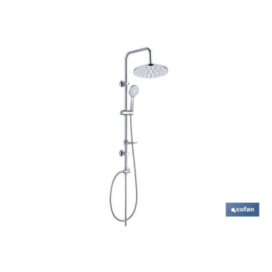 Columna de Ducha Redonda | Con 5 Funciones | Mango + Flexo + Barra Deslizante + Rociador + Jabonera | Fabricado en ABS Cromado