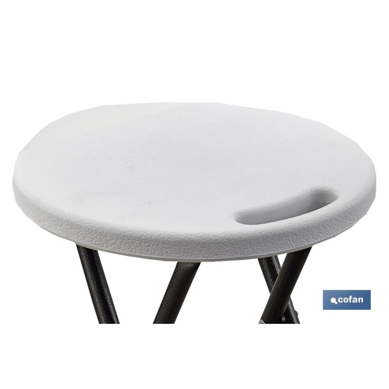 Taburete plegable portátil | Color blanco | Multiusos | Polietileno y acero | Dimensiones 33 x 30 x 46 cm