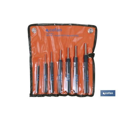 Conjunto de 7 piezas de botador cilíndrico | Fabricado en acero al cromo vanadio endurecido | Medidas del conjunto de 15, a 6 mm