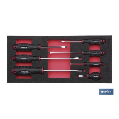 Módulo de espuma con herramientas  | Para 1/3 cajón del carro de herramientas cofan |destornilladores planos 7 piezas