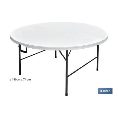 Mesa Redonda Plegable Blanca | Medida: 180 x 74 cm | Cierre Plegado por la Mitad