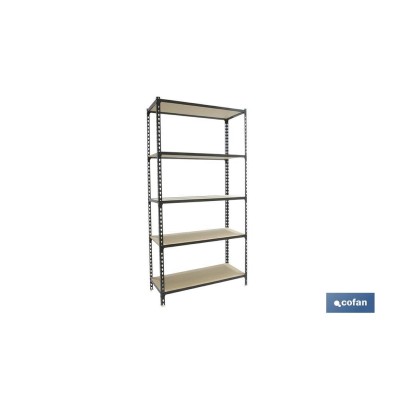 Estantería de acero | Color antracita | Disponible con 5 baldas de madera | Medidas: 180 x 90 x 40 cm