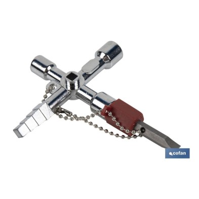 Llave de cabina multifuncional | Aleación de zinc cromada | Ideal para electrotécnica, fontanería | 10 perfiles | Longitud: 8,5 