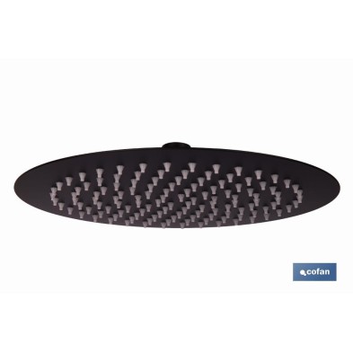 Cabezal de ducha redondo orientable | Diseño extrafino | Tecnología antical | Medidas: Ø24,5 cm | Disponible en acabado negro ma