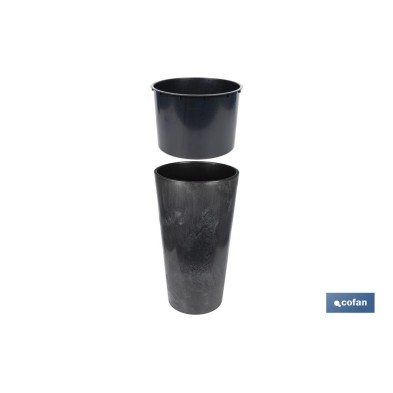 Maceteros cónicos decorativos con depósito | Color: negro | Resistentes para los UV | Material: polipropileno | Disponibles en d