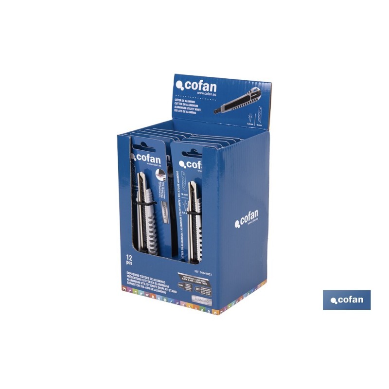 Expositor de cúteres de aluminio | Incluye 12 cúteres profesionales | Disponible en diferentes medidas