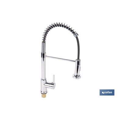 Grifo de cocina monomando con rociador | Caño giratorio 360° | Cuerpo de latón | Medidas: ø5 x 48 x 22 cm | Disponible en acabad