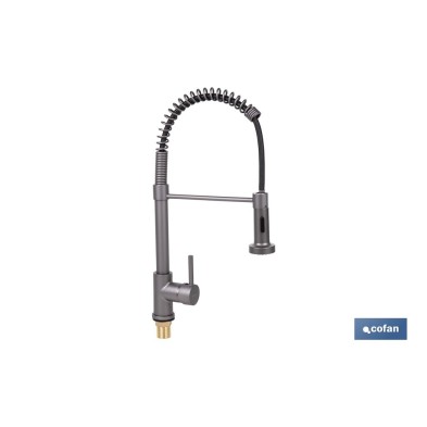 Grifo de cocina monomando con rociador | Caño giratorio 360° | Cuerpo de latón | Medidas: ø5 x 48 x 22 cm | Disponible en antrac