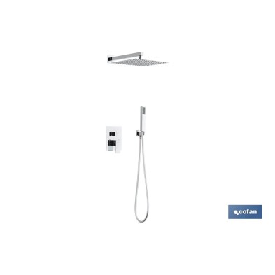 Conjunto de ducha empotrada con diseño cuadrado y acabado cromado | Ducha monomando 2 vías | Instalación en la pared | Rociador 