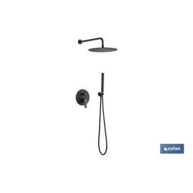 Conjunto de ducha empotrada con diseño redondo y acabado en negro mate | Ducha monomando 2 vías | Instalación en la pared | Roci
